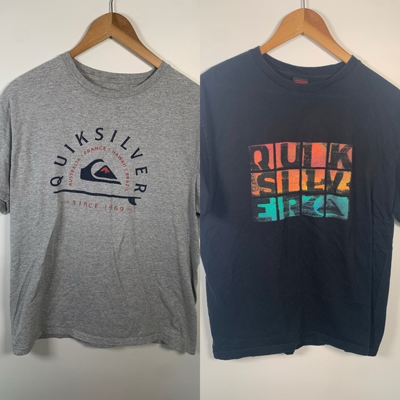 Quiksilver Gray and Black Logo T-Shirts - Picture 1 of 10